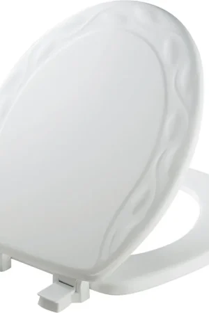 Holiday Sale Mayfair 34ECA000 Round Closed Front Designer Sculptured Ivy White Wood Toilet Seat